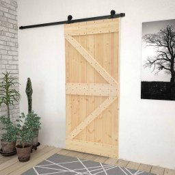 Usa glisanta Natural si Negru 90 x 210 cm Lemn masiv de pin GartenMobel Dekor