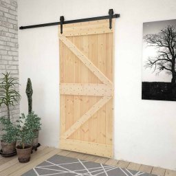 Usa glisanta Natural si Negru 100 x 210 cm Lemn masiv de pin GartenMobel Dekor