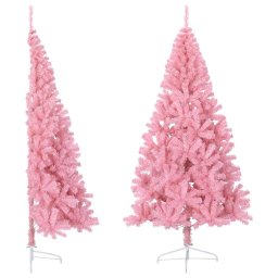Jumatate brad de Craciun artificial cu suport, roz, 240 cm, PVC GartenMobel Dekor