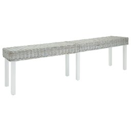 Banca alb 160x35x45 cm, ratan kubu natural si lemn masiv mahon GartenMobel Dekor