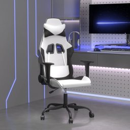 Scaun de gaming de masaj, alb si negru, piele ecologica GartenMobel Dekor