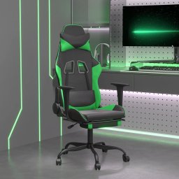 Scaun gaming de masaj/suport picioare, negru/verde, piele eco GartenMobel Dekor