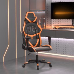 Scaun de gaming de masaj, negru si portocaliu, piele ecologica GartenMobel Dekor
