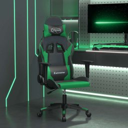 Scaun de gaming de masaj, negru si verde, piele ecologica GartenMobel Dekor