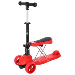 Trotineta 2 in 1 pentru copii Nils Fun HLB12, 3 roti LED, rosu