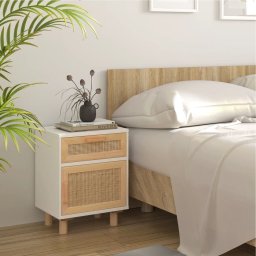 Noptiera, alb, lemn masiv de pin si ratan natural GartenMobel Dekor