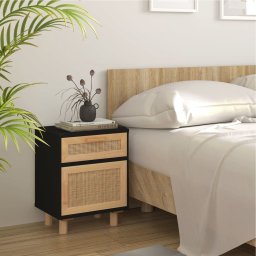 Noptiera, negru, lemn masiv de pin si ratan natural GartenMobel Dekor