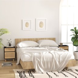 Noptiere, 2 buc., alb, lemn masiv de pin si ratan natural GartenMobel Dekor
