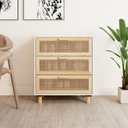 Servanta, alb, 60x30x70 cm, lemn masiv pin si ratan natural GartenMobel Dekor