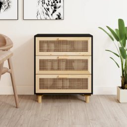 Servanta, negru, 60x30x70 cm, lemn masiv pin si ratan natural GartenMobel Dekor