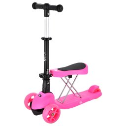 Trotineta copii 2in1 Nils Fun HLB12 cu scaun, 3 roti, LED, roz