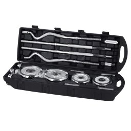 Set gantere si haltere reglabile 55 kg cu bara EZ si valiza HMS