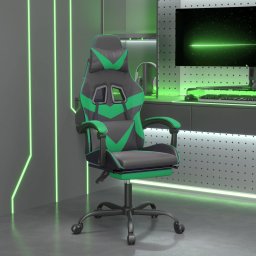 Scaun de gaming pivotant/suport picioare negru/verde piele eco GartenMobel Dekor