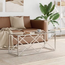 Masa de cafea, 110x45x45 cm, otel inoxidabil si sticla GartenMobel Dekor