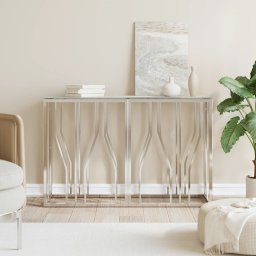 Masa consola, argintiu, 110x30x70 cm, otel inoxidabil si sticla GartenMobel Dekor