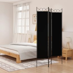 Paravan de camera cu 3 panouri, negru, 120x200 cm, textil GartenMobel Dekor