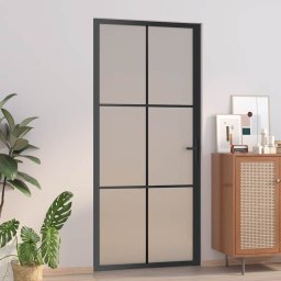 Usa de interior, 93x201,5 cm, sticla neagra mata si aluminiu GartenMobel Dekor