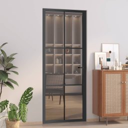 Usa de interior, 83x201,5 cm, negru, sticla ESG si aluminiu GartenMobel Dekor