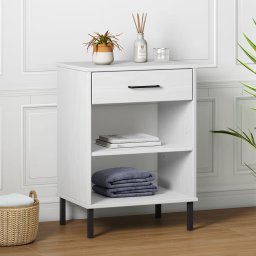 Dulap consola cu picioare metalice „OSLO”, alb, lemn masiv pin GartenMobel Dekor