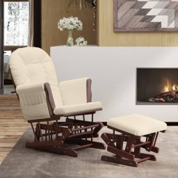 Scaun glisant cu taburet, alb crem, material textil GartenMobel Dekor