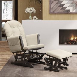 Scaun glisant cu taburet, alb crem, material textil GartenMobel Dekor