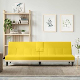 Canapea extensibila cu suporturi de pahar, galben, textil GartenMobel Dekor