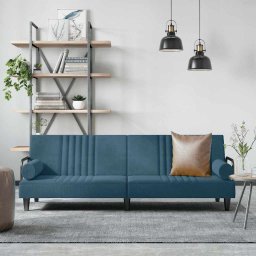 Canapea extensibila cu cotiere, catifea albastra GartenMobel Dekor
