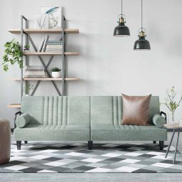 Canapea extensibila cu cotiere, gri deschis, catifea GartenMobel Dekor