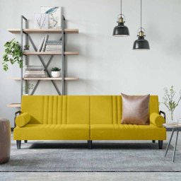 Canapea extensibila cu cotiere, galben, catifea GartenMobel Dekor