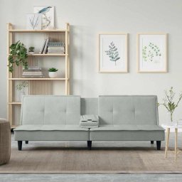 Canapea extensibila cu suporturi de pahar, gri deschis, catifea GartenMobel Dekor