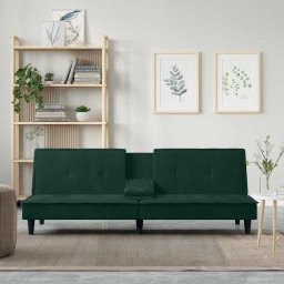 Canapea extensibila cu suporturi de pahar verde închis, catifea GartenMobel Dekor