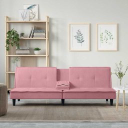 Canapea extensibila cu suporturi de pahare, roz, catifea GartenMobel Dekor