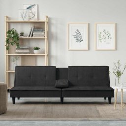 Canapea extensibila cu suporturi de pahare, negru, catifea GartenMobel Dekor