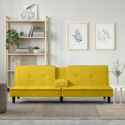 Canapea extensibila cu suporturi de pahare, galben, catifea GartenMobel Dekor