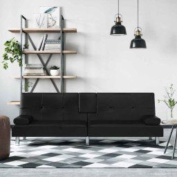Canapea extensibila cu suporturi pahare, negru, piele ecologica GartenMobel Dekor