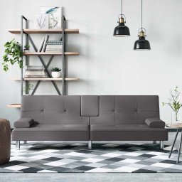 Canapea extensibila cu suporturi pahare, gri, piele ecologica GartenMobel Dekor
