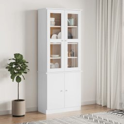 Vitrina din sticla „ALTA”, alb, 77x35x186,5 cm, lemn masiv pin GartenMobel Dekor