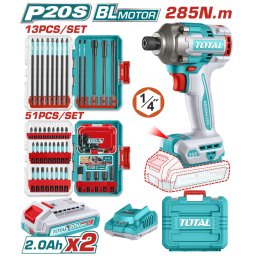 TOTAL - MASINA DE INSURUBAT CU IMPACT CU ACUMULATOR - 20V - 2.0AH - LI-ION (2 ACUMULATORI) - 6.35MM