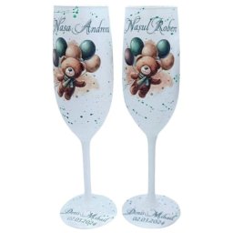 Set 2 pahare botez pentru Nași, model Ursuleț de Pluș personalizat - FEIS504013