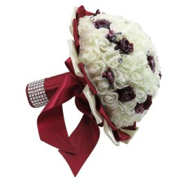 Buchet mireasa cu flori de spuma, mare, grena si alb - ILIF401011