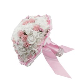 Buchet mireasa cu flori de spuma, mare, alb-roz - ILIF303083