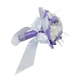 Buchet mireasa cu flori de spuma, mic, alb si lila - ILIF209009