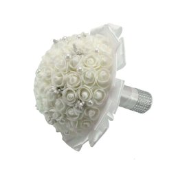 Buchet mireasa cu flori de spuma, mare, alb - ILIF209008