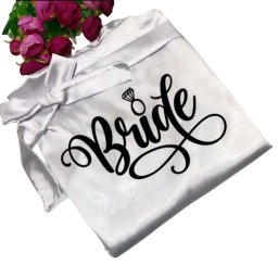 Halat satin premium, alb cu detaliu negru Bride & big diamond - SACD201006