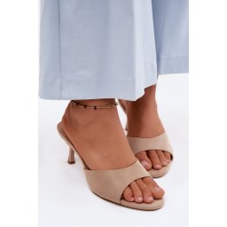 Sandale elegante cu toc înalt din piele întoarsă ecologică