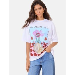 Lipsy Tricou supradimensional 'Whipstitch' albastru / roz / alb