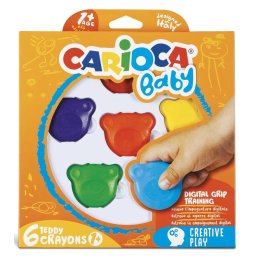 Articole pentru scoala Creioane cerate, forma - cap Teddy Bear, 6 culori/cutie, CARIOCA Baby Teddy Crayons 1+