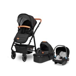 Lionelo - Carucior Amber 3 in 1, Cadru aluminiu, Cu landou intarit si salteluta moale, Scoica auto, Reversibil, Maner ajustabil, Huse pentru picioare, ploaie, Plasa de tantar, Geanta parinti, Pana la 22 kg, EN1888-1,EN1888-2,EN1466,ECE R44/04, Gri inchis
