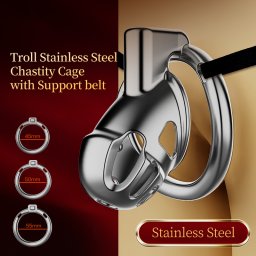 SuperLove Troll Stainless Steel Chastity Cage with Support Belt