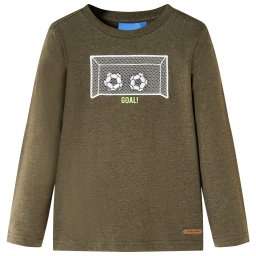Tricou maneci lungi de copii, kaki melanj, 128 GartenMobel Dekor